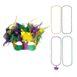 1612 Mardi Gras Outfits Mask With Beads Necklace Sets For Party